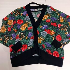 VINTAGE 80S BLAIR VIBRANT FLORAL COTTON CARDIGAN WOMEN'S SIZE 2XL